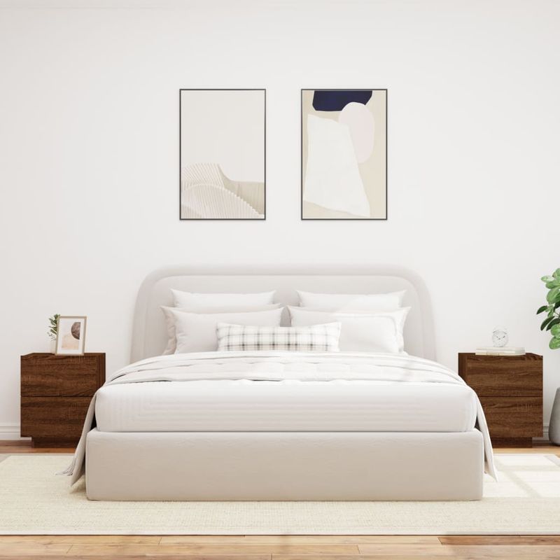 Casa si Gradina - Mobilier - Comode si corpuri - Noptiere - Noptiere cu lumini LED, 2 buc., stejar maro, lemn prelucrat - Infinity.ro