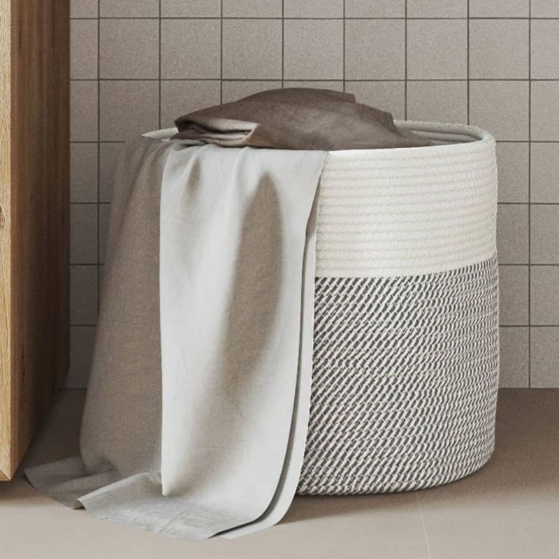 Casa si Gradina - Mobilier - Organizare si depozitare - Cutii depozitare - Cos de depozitare, gri și alb, diametru 40x35 cm, bumbac - Infinity.ro