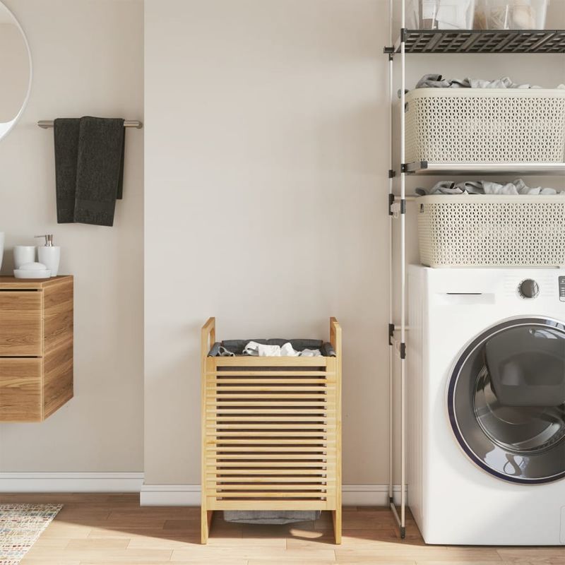 Casa si Gradina - Sanitare - Suporturi si accesorii baie - Accesorii baie - Cos de rufe cu sac gri 32x30x36,5 cm, bambus - Infinity.ro