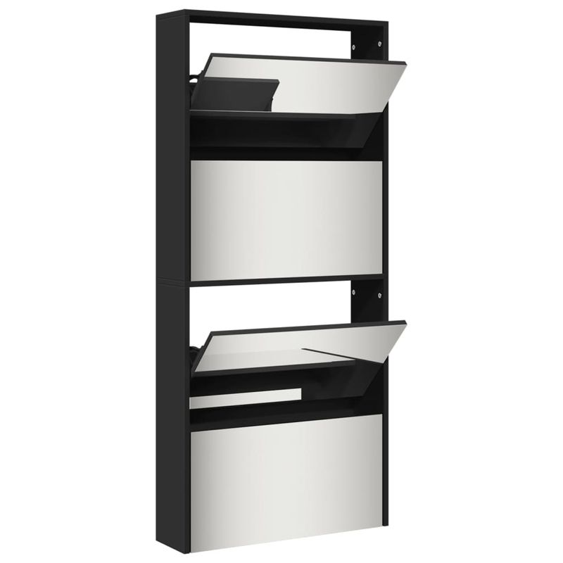 Casa si Gradina - Mobilier - Organizare si depozitare - Organizator incaltaminte - Pantofar cu oglinda, 4 niveluri, negru, 63x17x134 cm - Infinity.ro