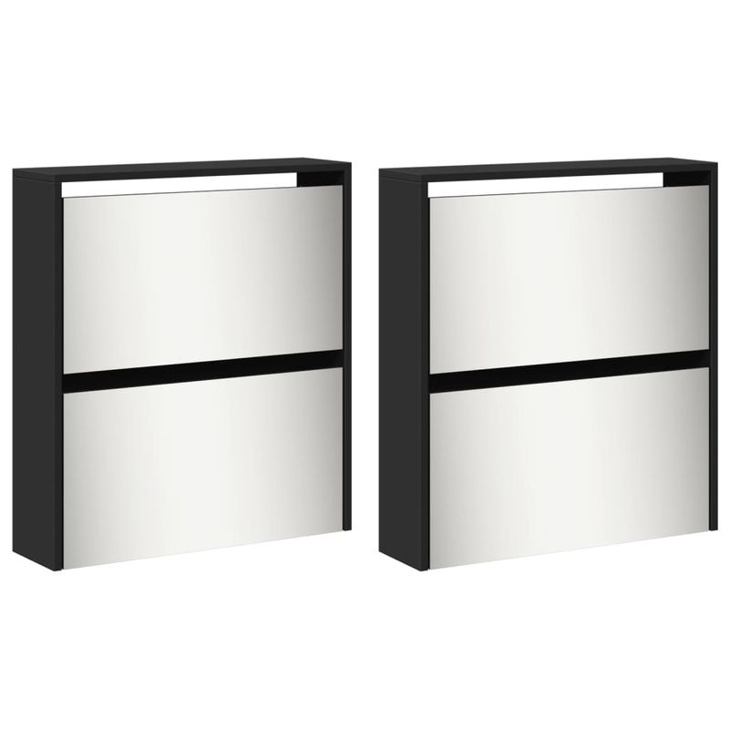 Casa si Gradina - Mobilier - Organizare si depozitare - Organizator incaltaminte - Pantofar cu oglinda, 4 niveluri, negru, 63x17x134 cm - Infinity.ro