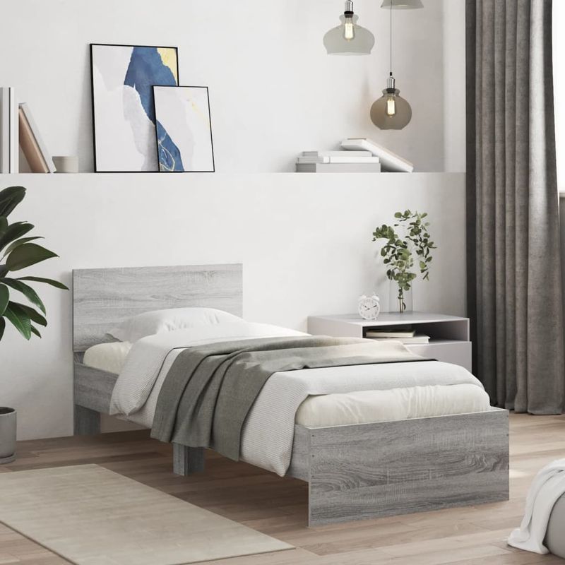 Casa si Gradina - Mobilier - Paturi si accesorii - Paturi - Cadru de pat cu tablie, gri sonoma, 90x190 cm, lemn prelucrat - Infinity.ro