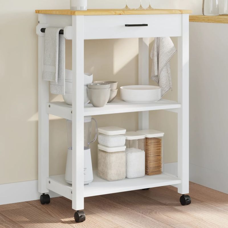 Casa si Gradina - Bucatarie si vesela - Ustensile bucatarie - Cosuri servire - Carucior de bucatarie „MONZA”, 60x40x90 cm, lemn masiv de pin - Infinity.ro