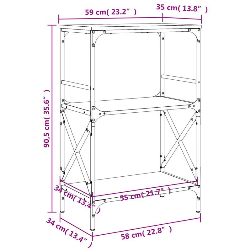 Casa si Gradina - Mobilier - Biblioteci si rafturi - Biblioteci - Biblioteca 3 niveluri, stejar maro 59x35x90,5cm, lemn prelucrat - Infinity.ro
