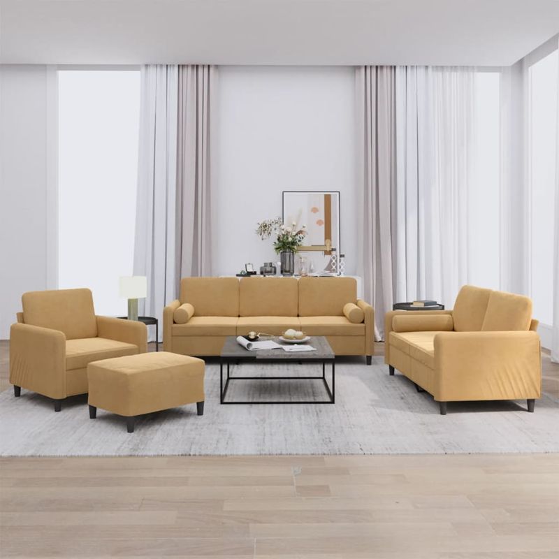 Casa si Gradina - Mobilier - Seturi de mobilier - Seturi living - Set de canapele cu perne, 4 piese, maro, catifea - Infinity.ro
