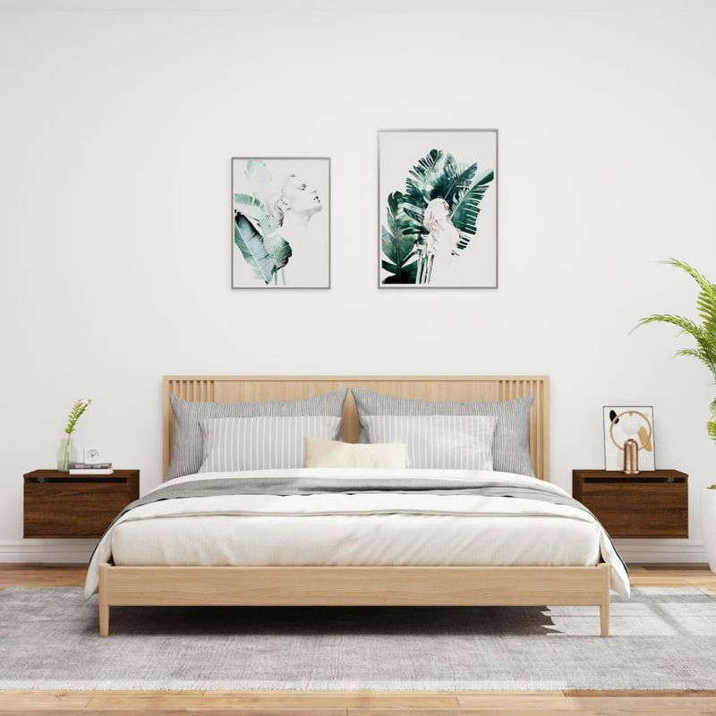 Casa si Gradina - Mobilier - Comode si corpuri - Noptiere - Noptiere montate pe perete cu lumini LED, 2 buc., stejar maro - Infinity.ro
