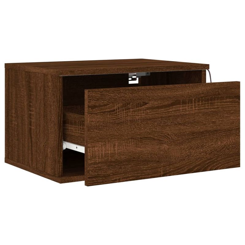 Casa si Gradina - Mobilier - Comode si corpuri - Noptiere - Noptiere montate pe perete cu lumini LED, 2 buc., stejar maro - Infinity.ro