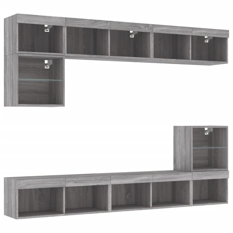Casa si Gradina - Mobilier - Comode si corpuri - Comode - Unitati de perete TV cu LED-uri, 8 piese, gri sonoma, lemn - Infinity.ro