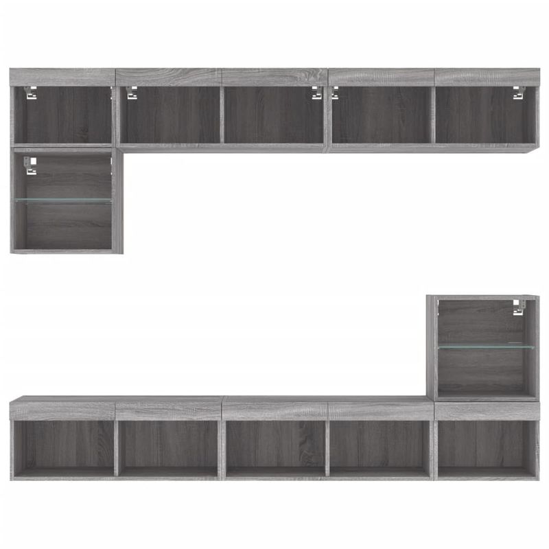 Casa si Gradina - Mobilier - Comode si corpuri - Comode - Unitati de perete TV cu LED-uri, 8 piese, gri sonoma, lemn - Infinity.ro