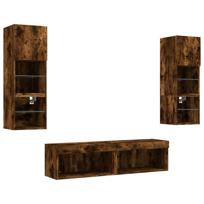 Casa si Gradina - Mobilier - Comode si corpuri - Comode - Unitati de perete TV cu LED-uri, 6 piese, stejar fumuriu, lemn - Infinity.ro