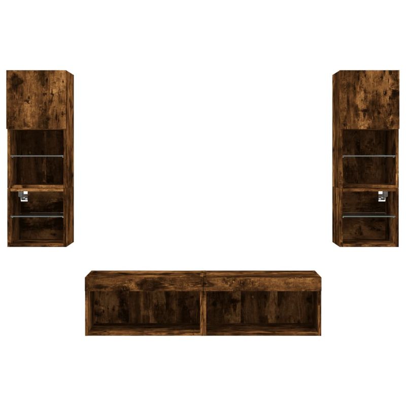 Casa si Gradina - Mobilier - Comode si corpuri - Comode - Unitati de perete TV cu LED-uri, 6 piese, stejar fumuriu, lemn - Infinity.ro