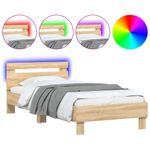 Casa si Gradina - Mobilier - Paturi si accesorii - Paturi - Cadru de pat cu tablie si lumini LED, stejar sonoma, 75x190 cm - Infinity.ro