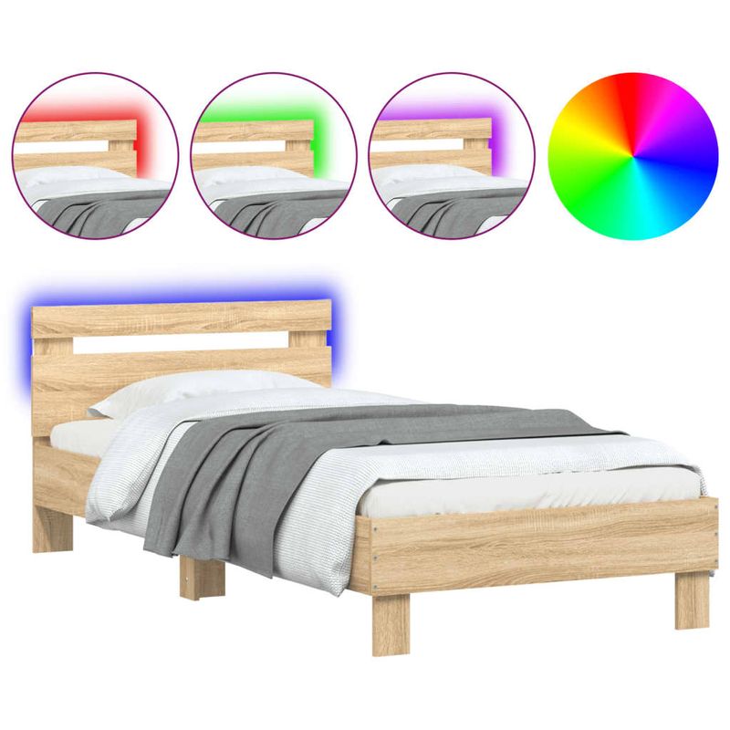 Casa si Gradina - Mobilier - Paturi si accesorii - Paturi - Cadru de pat cu tablie si lumini LED, stejar sonoma, 75x190 cm - Infinity.ro