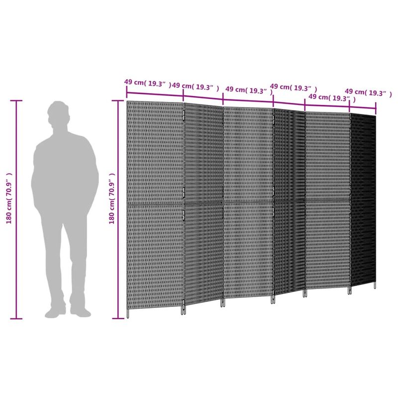 Casa si Gradina - Decoratiuni - Pereti despartitori si paravane - Separator de camera cu 6 panouri, maro, poliratan, model țesătură plină, mărime 294x180 cm - Infinity.ro