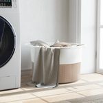 Casa si Gradina - Sanitare - Suporturi si accesorii baie - Accesorii baie - Cos de rufe, maro si alb, Ø55x36 cm, bumbac - Infinity.ro