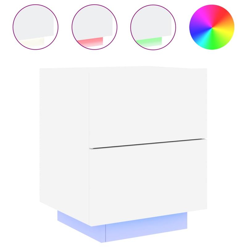 Casa si Gradina - Mobilier - Comode si corpuri - Noptiere - Noptiere cu lumini LED, 2 buc., alb, lemn prelucrat - Infinity.ro