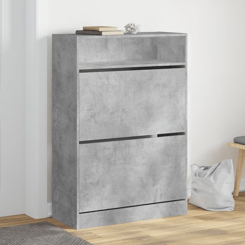 Casa si Gradina - Mobilier - Organizare si depozitare - Organizator incaltaminte - Dulap de pantofi 2 sertare rabatabile, gri beton, 80x34x116 cm - Infinity.ro