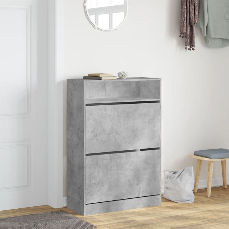 Casa si Gradina - Mobilier - Organizare si depozitare - Organizator incaltaminte - Dulap de pantofi 2 sertare rabatabile, gri beton, 80x34x116 cm - Infinity.ro