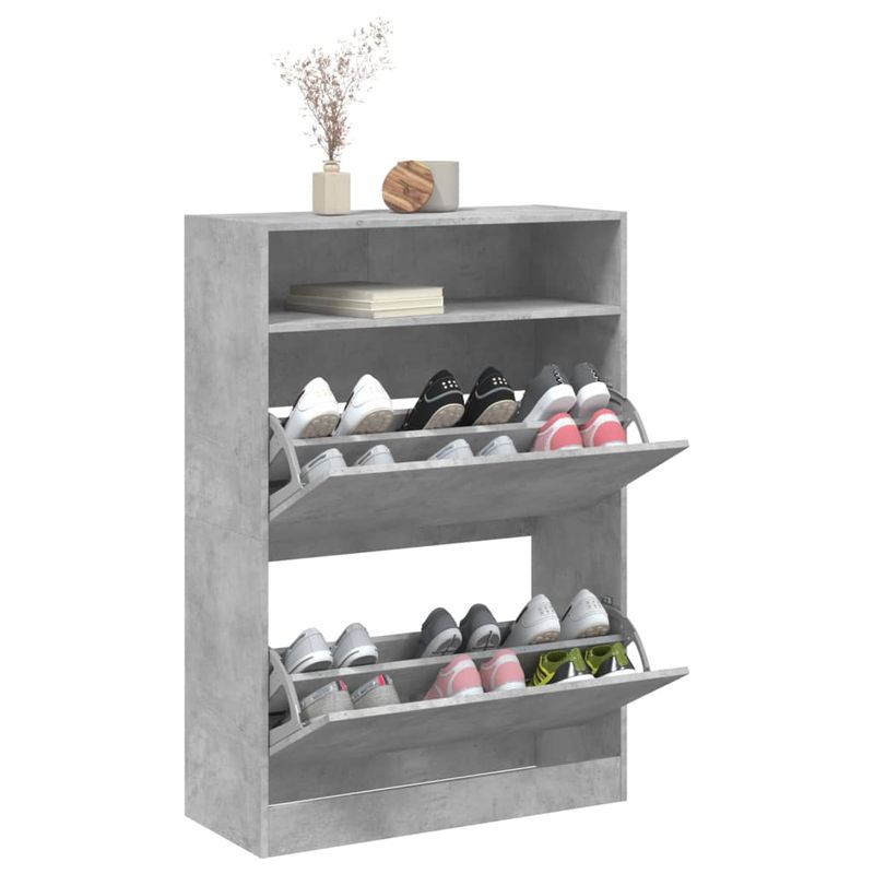 Casa si Gradina - Mobilier - Organizare si depozitare - Organizator incaltaminte - Dulap de pantofi 2 sertare rabatabile, gri beton, 80x34x116 cm - Infinity.ro