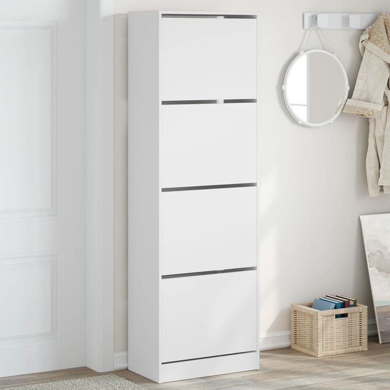 Casa si Gradina - Mobilier - Organizare si depozitare - Organizator incaltaminte - Dulap de pantofi cu 4 sertare rabatabile, alb, 60x34x187,5 cm - Infinity.ro