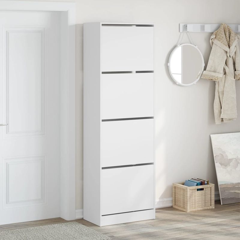 Casa si Gradina - Mobilier - Organizare si depozitare - Organizator incaltaminte - Dulap de pantofi cu 4 sertare rabatabile, alb, 60x34x187,5 cm - Infinity.ro