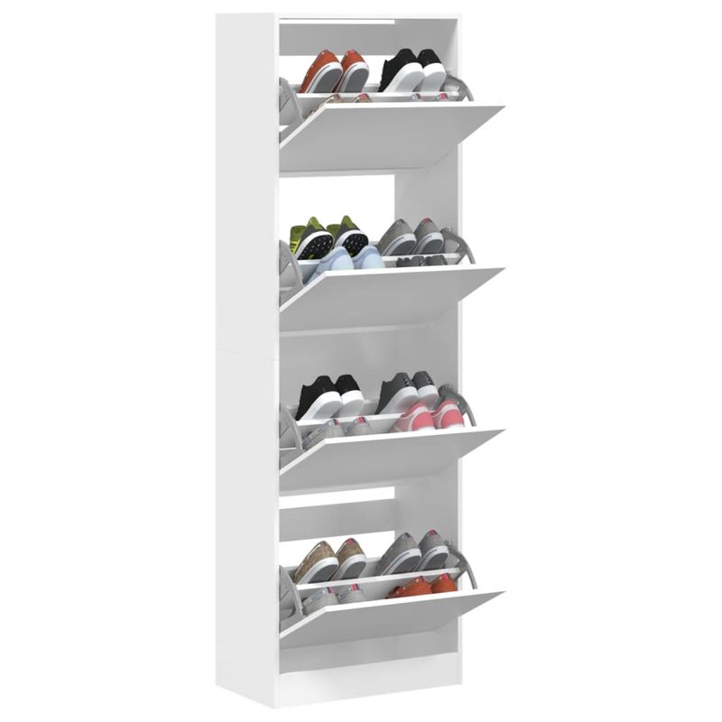 Casa si Gradina - Mobilier - Organizare si depozitare - Organizator incaltaminte - Dulap de pantofi cu 4 sertare rabatabile, alb, 60x34x187,5 cm - Infinity.ro
