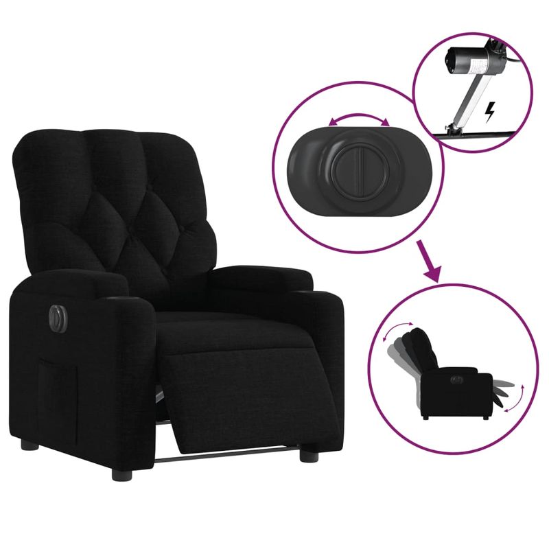 Casa si Gradina - Mobilier - Scaune si fotolii - Fotolii - Fotoliu rabatabil electric, negru, material textil - Infinity.ro