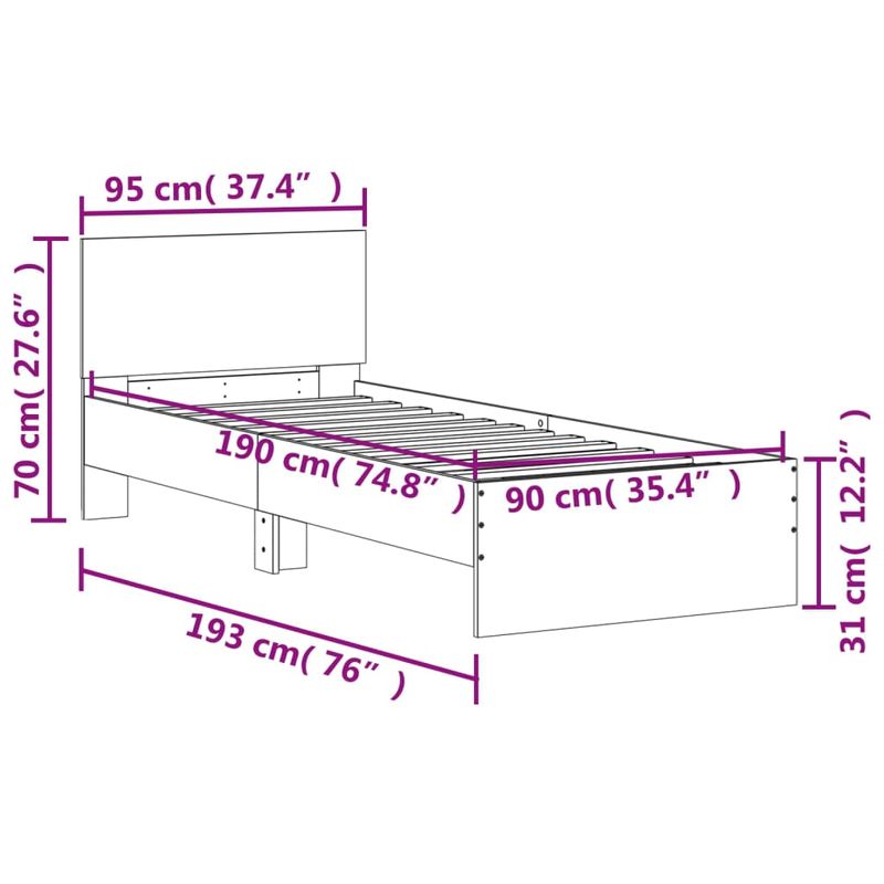 Casa si Gradina - Mobilier - Paturi si accesorii - Paturi - Cadru de pat cu tablie, gri sonoma, 90x190 cm, lemn prelucrat - Infinity.ro