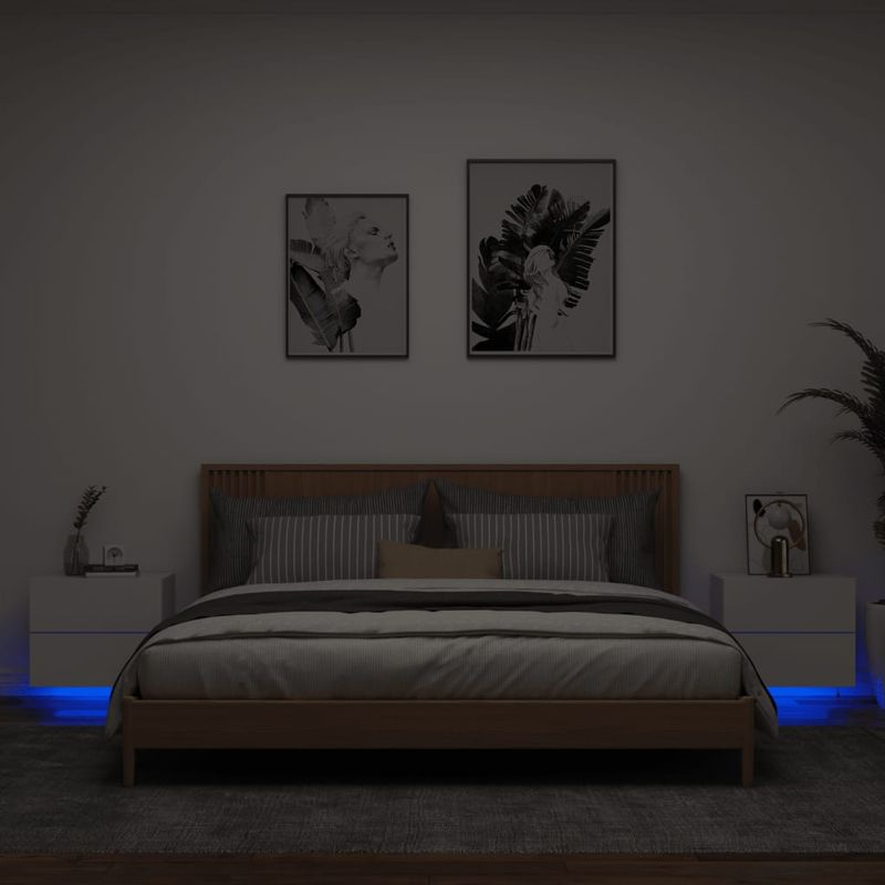 Casa si Gradina - Mobilier - Comode si corpuri - Noptiere - Noptiere montate pe perete cu lumini LED, 2 buc., alb - Infinity.ro