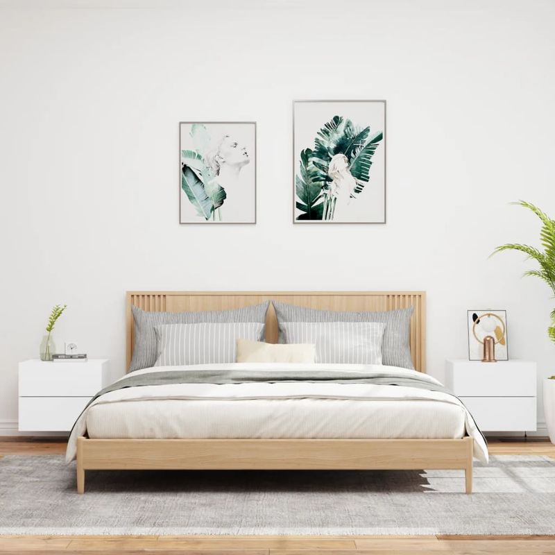 Casa si Gradina - Mobilier - Comode si corpuri - Noptiere - Noptiere montate pe perete cu lumini LED, 2 buc., alb - Infinity.ro