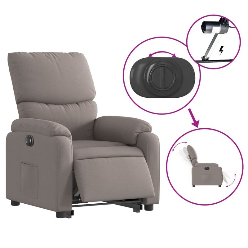 Casa si Gradina - Mobilier - Scaune si fotolii - Fotolii - Fotoliu electric rabatabil cu ridicare, gri taupe, textil - Infinity.ro