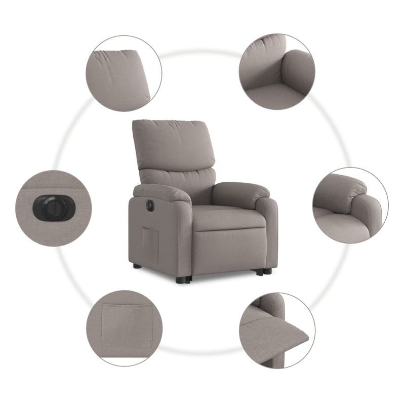 Casa si Gradina - Mobilier - Scaune si fotolii - Fotolii - Fotoliu electric rabatabil cu ridicare, gri taupe, textil - Infinity.ro