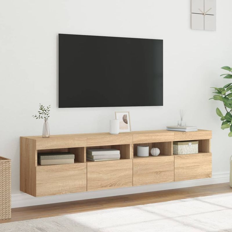Casa si Gradina - Mobilier - Comode si corpuri - Comode - Comoda TV de perete cu LED, 2 buc. stejar sonoma, 80x30x40 cm - Infinity.ro