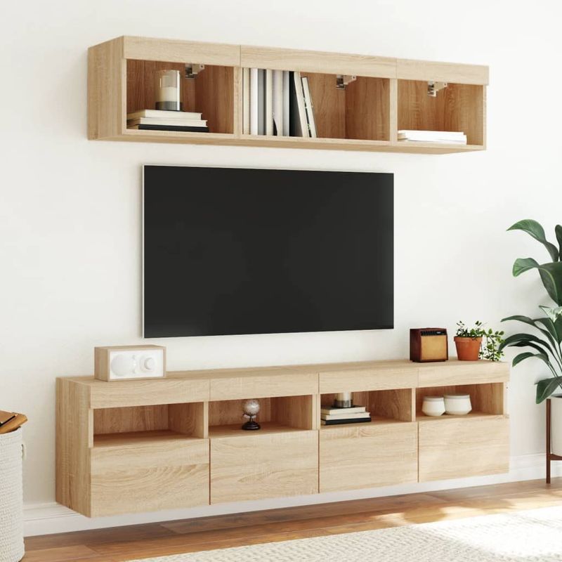 Casa si Gradina - Mobilier - Comode si corpuri - Comode - Comoda TV de perete cu LED, 2 buc. stejar sonoma, 80x30x40 cm - Infinity.ro