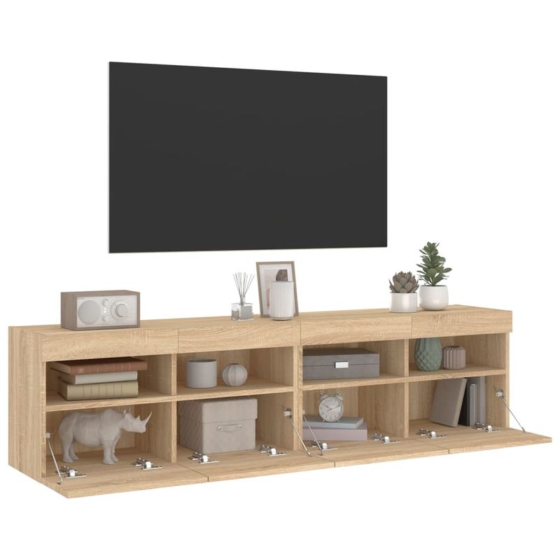 Casa si Gradina - Mobilier - Comode si corpuri - Comode - Comoda TV de perete cu LED, 2 buc. stejar sonoma, 80x30x40 cm - Infinity.ro