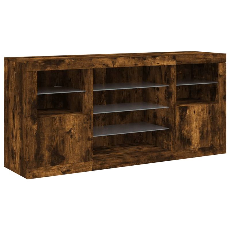 Casa si Gradina - Mobilier - Comode si corpuri - Comode - Servanta cu lumini LED, stejar fumuriu, 142,5x37x67 cm - Infinity.ro