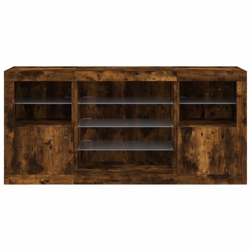 Casa si Gradina - Mobilier - Comode si corpuri - Comode - Servanta cu lumini LED, stejar fumuriu, 142,5x37x67 cm - Infinity.ro
