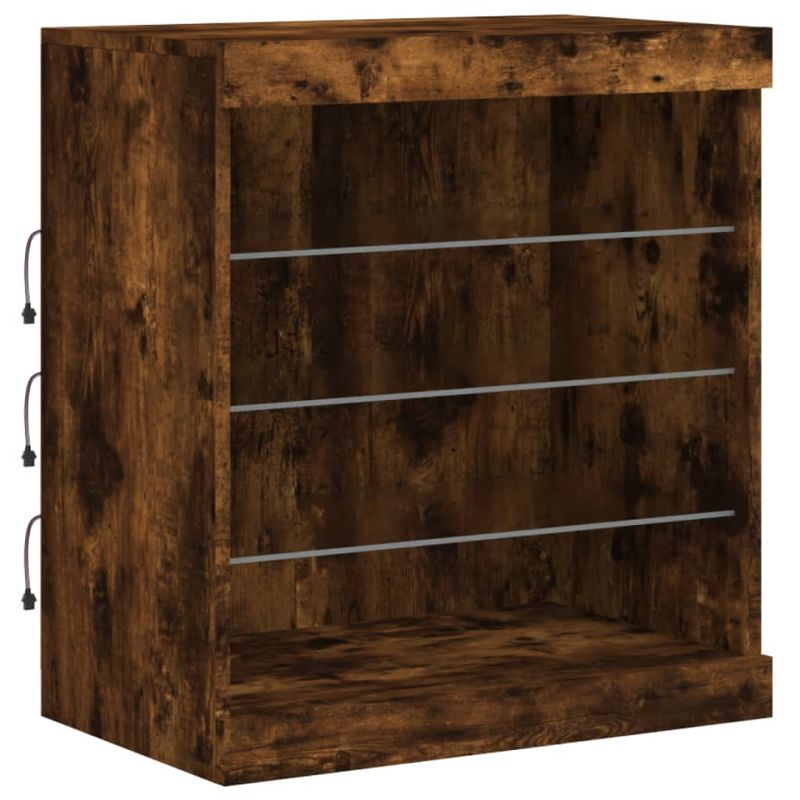 Casa si Gradina - Mobilier - Comode si corpuri - Comode - Servanta cu lumini LED, stejar fumuriu, 142,5x37x67 cm - Infinity.ro