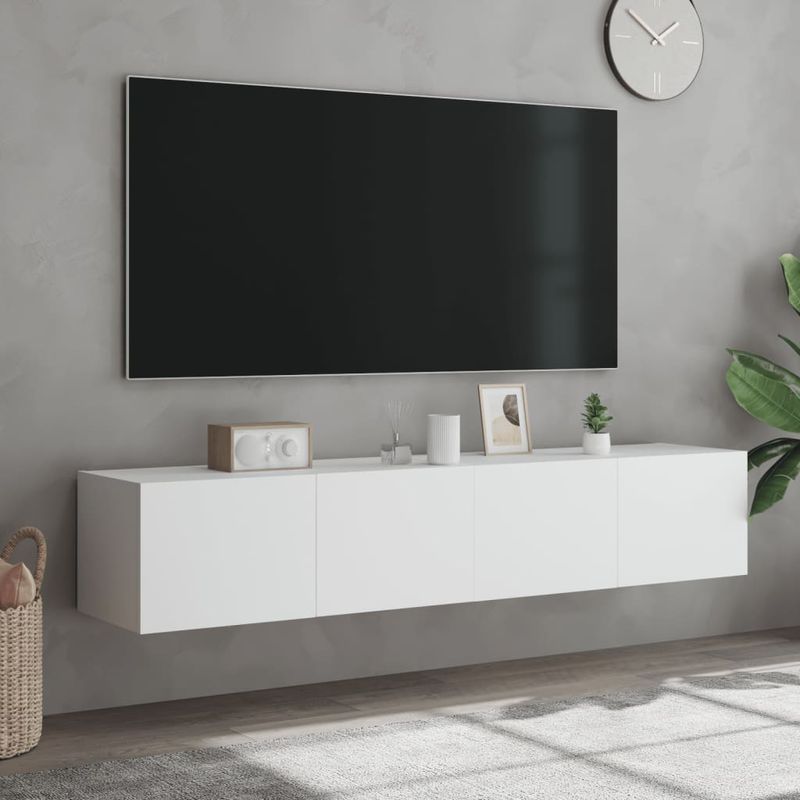 Casa si Gradina - Mobilier - Comode si corpuri - Comode - Comode TV de perete cu lumini LED, 2 buc., alb, 80x35x31 cm - Infinity.ro