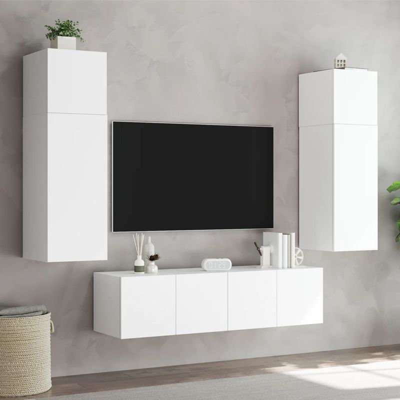 Casa si Gradina - Mobilier - Comode si corpuri - Comode - Comode TV de perete cu lumini LED, 2 buc., alb, 80x35x31 cm - Infinity.ro