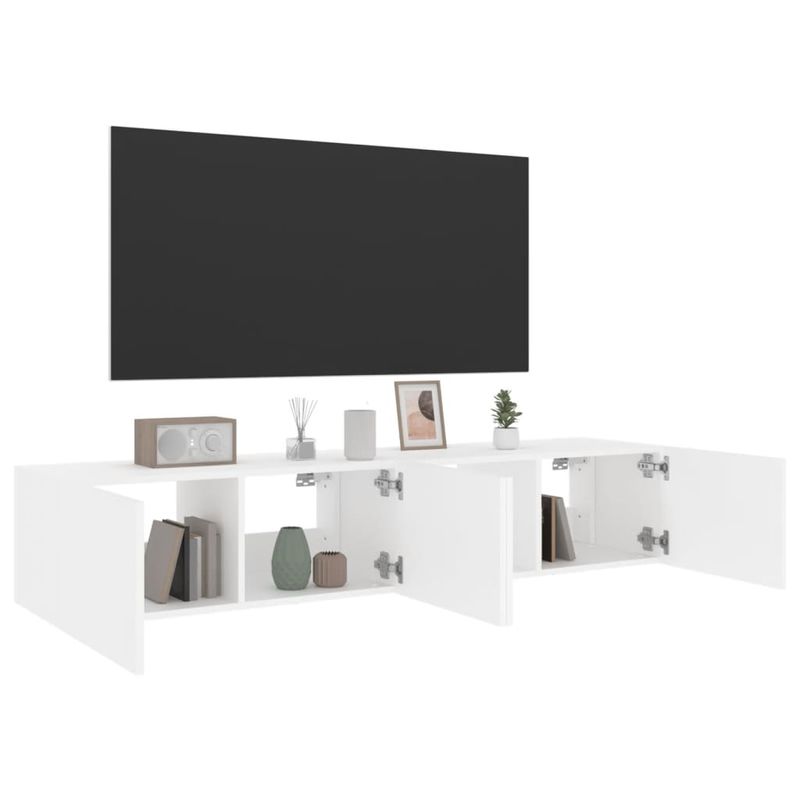 Casa si Gradina - Mobilier - Comode si corpuri - Comode - Comode TV de perete cu lumini LED, 2 buc., alb, 80x35x31 cm - Infinity.ro