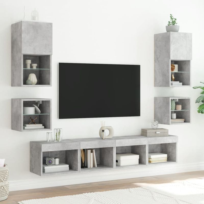 Casa si Gradina - Mobilier - Comode si corpuri - Comode - Noptiera cu lumini LED montata pe perete, gri beton - Infinity.ro