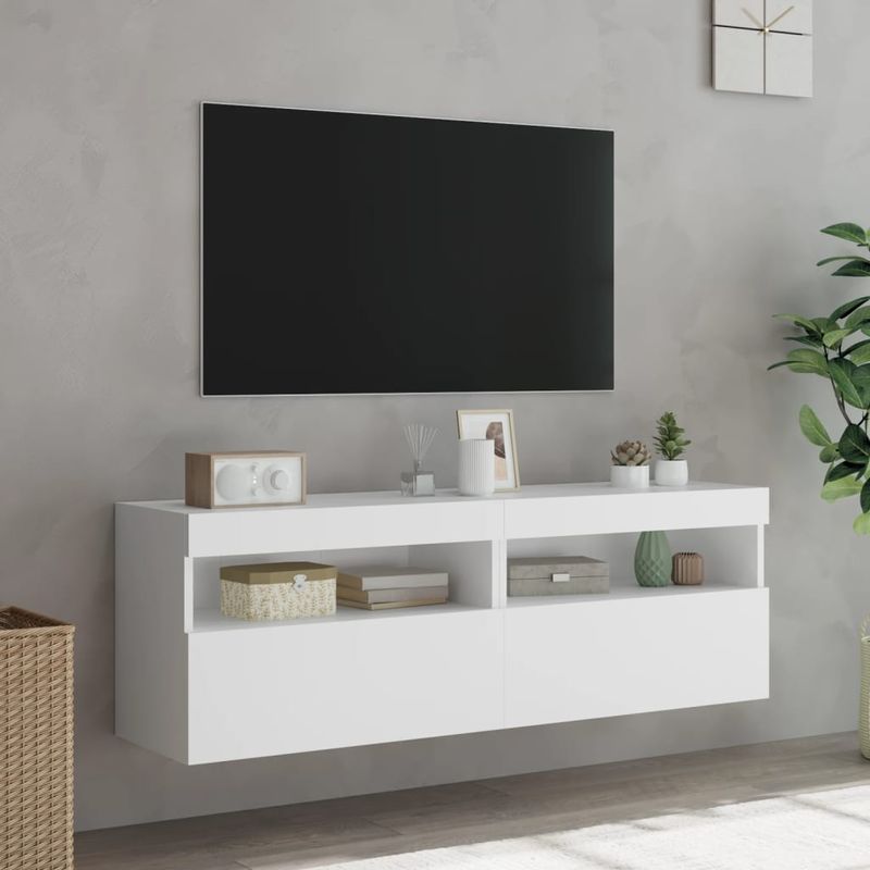 Casa si Gradina - Mobilier - Comode si corpuri - Comode - Comode TV de perete cu lumini LED, 2 buc., alb, 60x30x40 cm - Infinity.ro