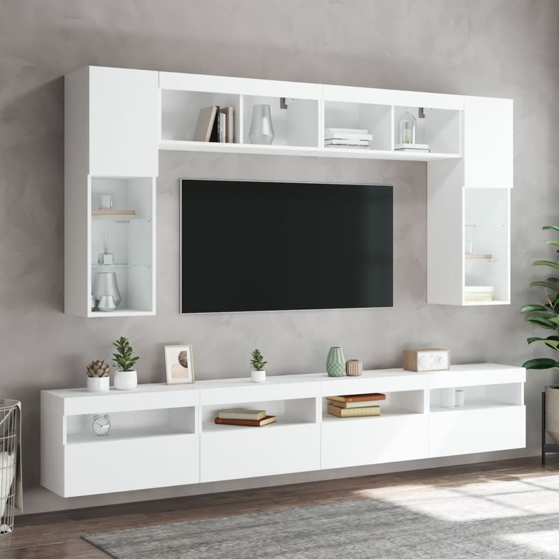 Casa si Gradina - Mobilier - Comode si corpuri - Comode - Comode TV de perete cu lumini LED, 2 buc., alb, 60x30x40 cm - Infinity.ro