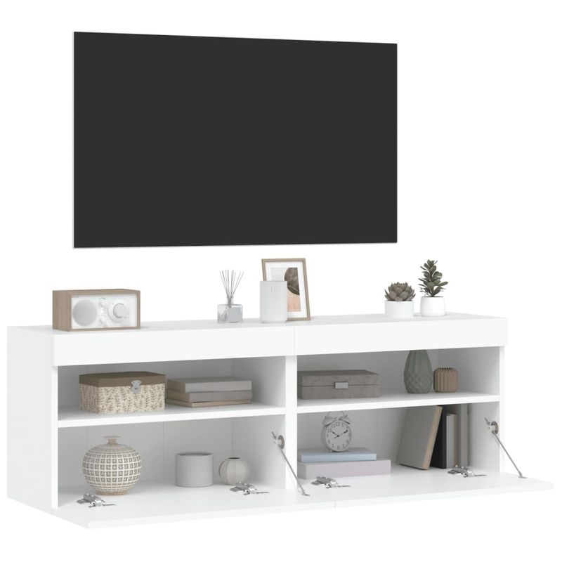 Casa si Gradina - Mobilier - Comode si corpuri - Comode - Comode TV de perete cu lumini LED, 2 buc., alb, 60x30x40 cm - Infinity.ro