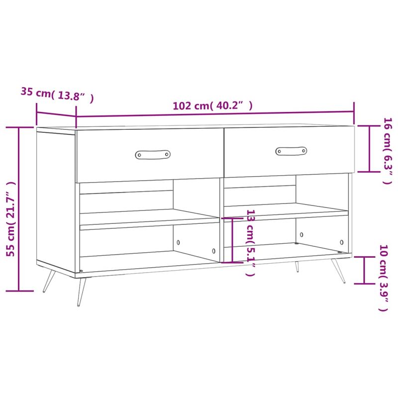 Casa si Gradina - Mobilier - Organizare si depozitare - Organizator incaltaminte - Banca de pantofi, gri sonoma, 102x35x55 cm, lemn prelucrat - Infinity.ro