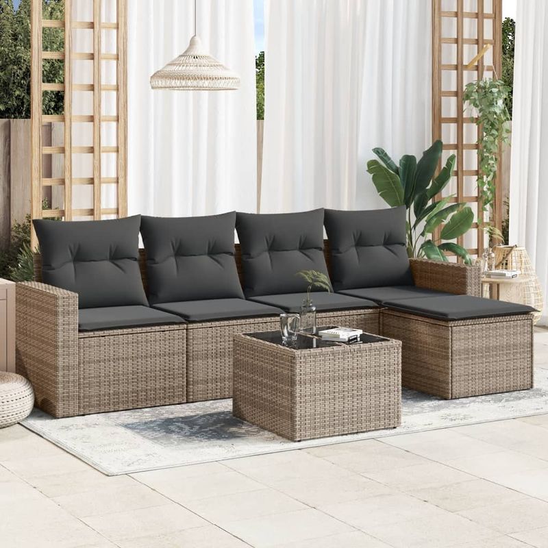 Casa si Gradina - Gradina si terasa - Mobilier exterior - Canapele si fotolii gradina - Set mobilier gradina cu perne, 6 piese, gri, poliratan - Infinity.ro