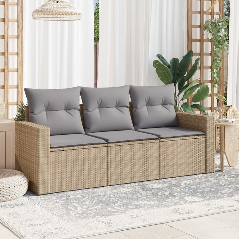 Casa si Gradina - Gradina si terasa - Mobilier exterior - Canapele si fotolii gradina - Set canapele de gradina, 3 piese, cu perne, bej, poliratan - Infinity.ro
