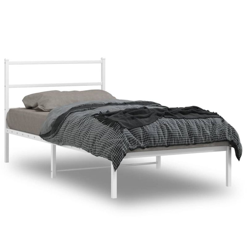 Casa si Gradina - Mobilier - Paturi si accesorii - Paturi - Cadru de pat metalic cu tablie, alb, 100x190 cm - Infinity.ro