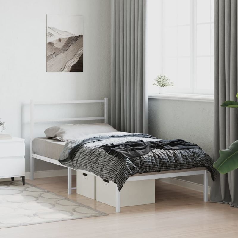 Casa si Gradina - Mobilier - Paturi si accesorii - Paturi - Cadru de pat metalic cu tablie, alb, 100x190 cm - Infinity.ro